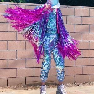 Rehab Silver Sequin Jogger Pants